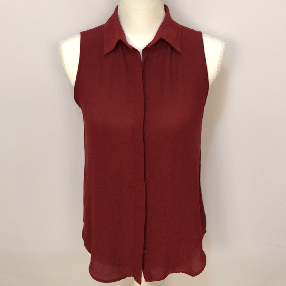 Ann Taylor petite XSP Sleeveless Blouse Burgundy